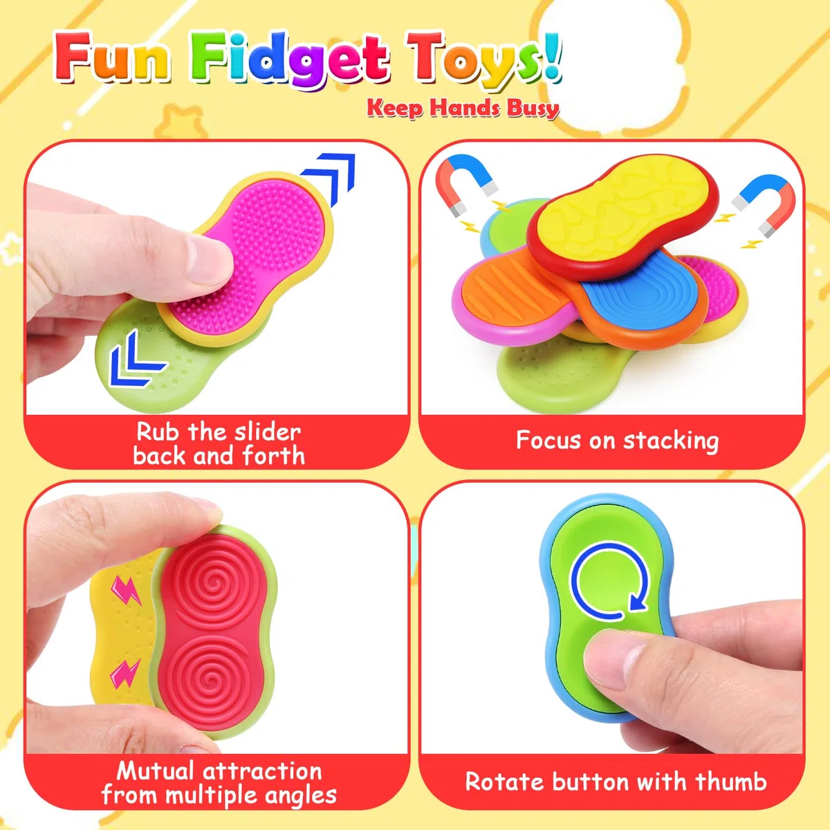 JoyPlus Fidget Toys Magnetici, 6 Pezzi Antistress Bambini per Autismo e ADHD, Aiuta ad Alleviare Lo Stress e l'ansia, Giochi Autismo per Concentrarsi, Anti Stress Gadget Silenziosi, Idea Regalo
