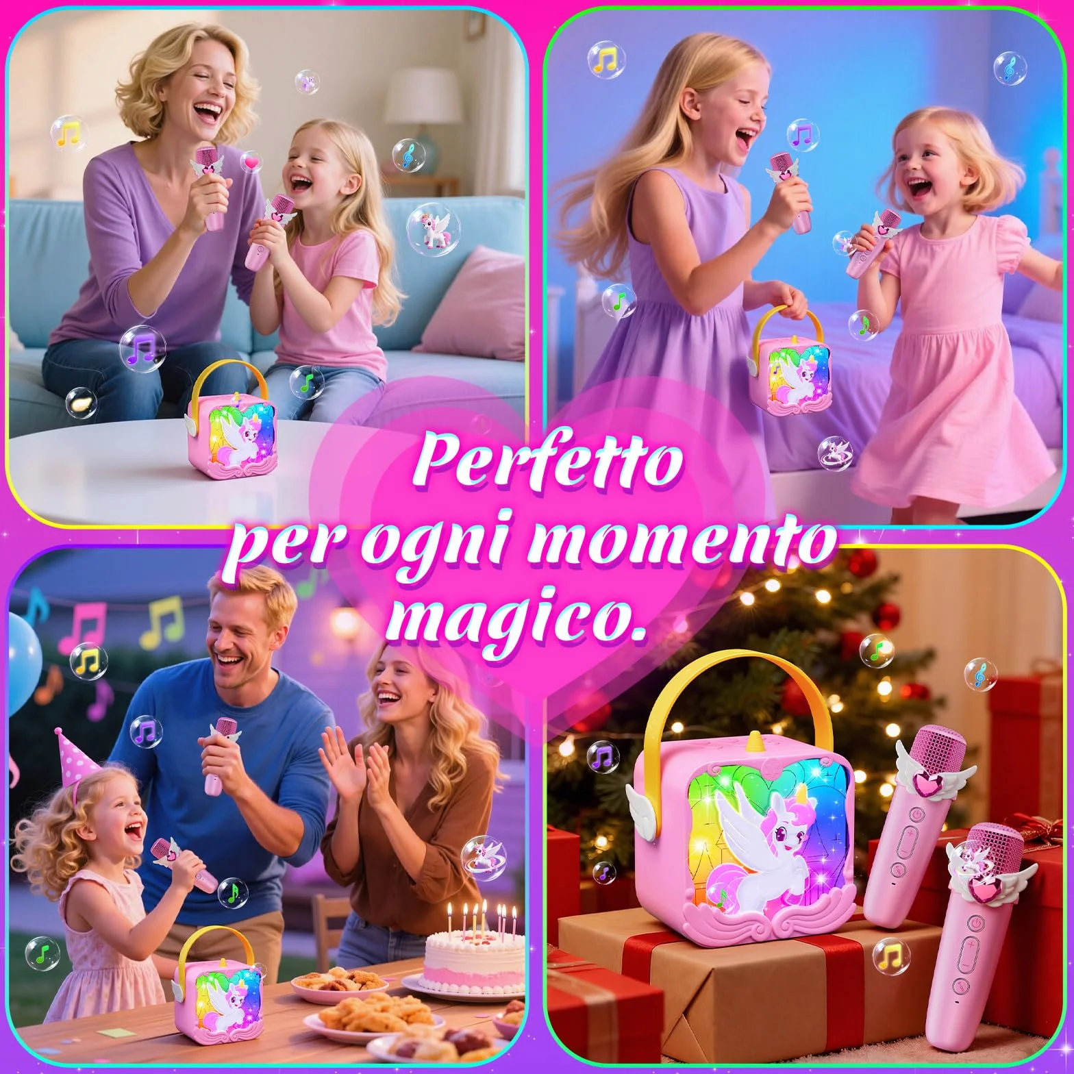 Kidluna Unicorno Karaoke Microfono Bluetooth con Luce LED Bambini 3-12 Anni Regalo Bambina