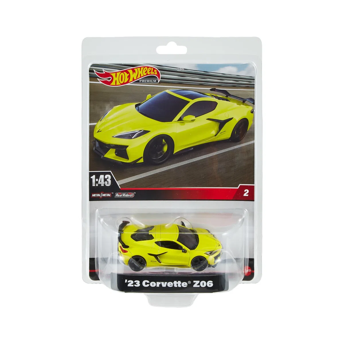 Hot Wheels Premium Corvette Z06, Veicolo in scala 1:43 da collezione, con pneumatici Real Rider, carrozzeria e Telaio Metal, giocattolo per bambini, 3+ anni e fan e collezionisti adulti, HMD48