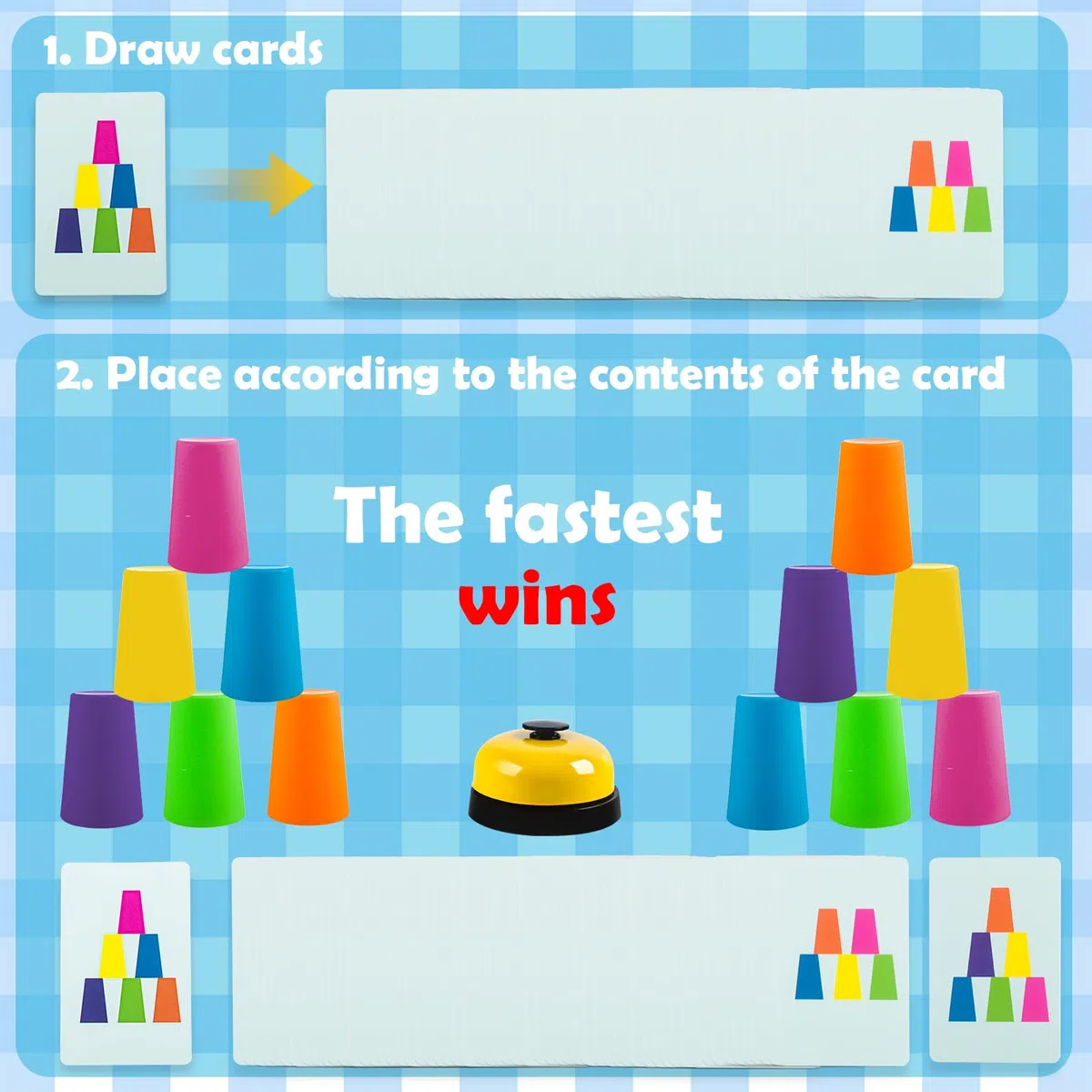 Set di 12 Tazze Sportive Velocità, 50 Carte e 1 Campanella: Gioco di Lancio per Bambini e Adulti, Impilabili, Tazze di Allenamento, Giocattolo per Feste