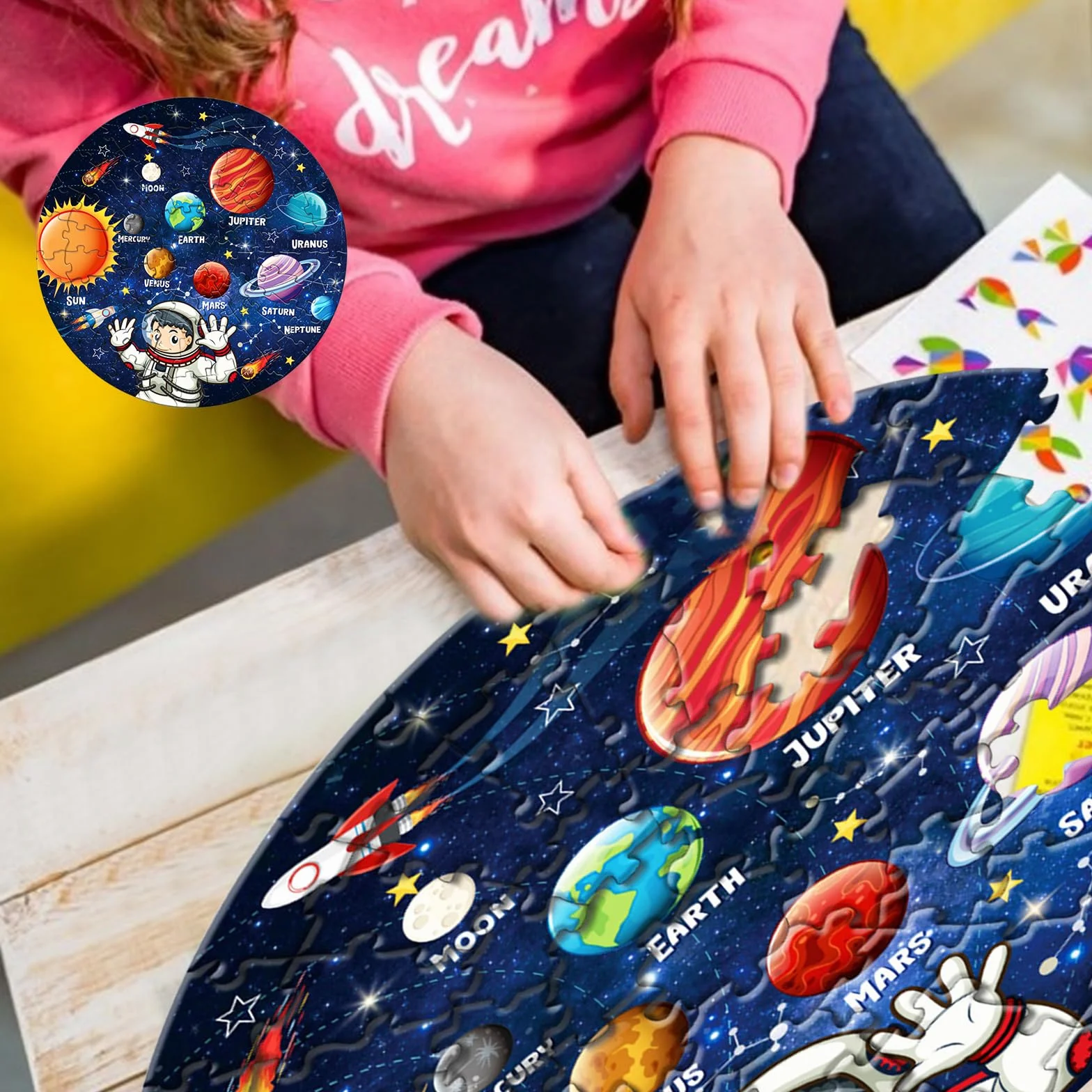 Puzzle per bambini con sistema solare, pianeta per bambini dai 3 agli 8 anni, grande 71 pezzi, giocattolo puzzle per l'apprendimento educativo