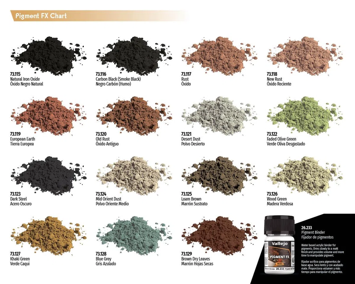 Vallejo Pigment FX Set di Pigmenti per Maquette e Diorami, Kit di 4 Colori Sintetici da 35 Ml, Tutorial Incluso per Simulazione di Barro e Arena