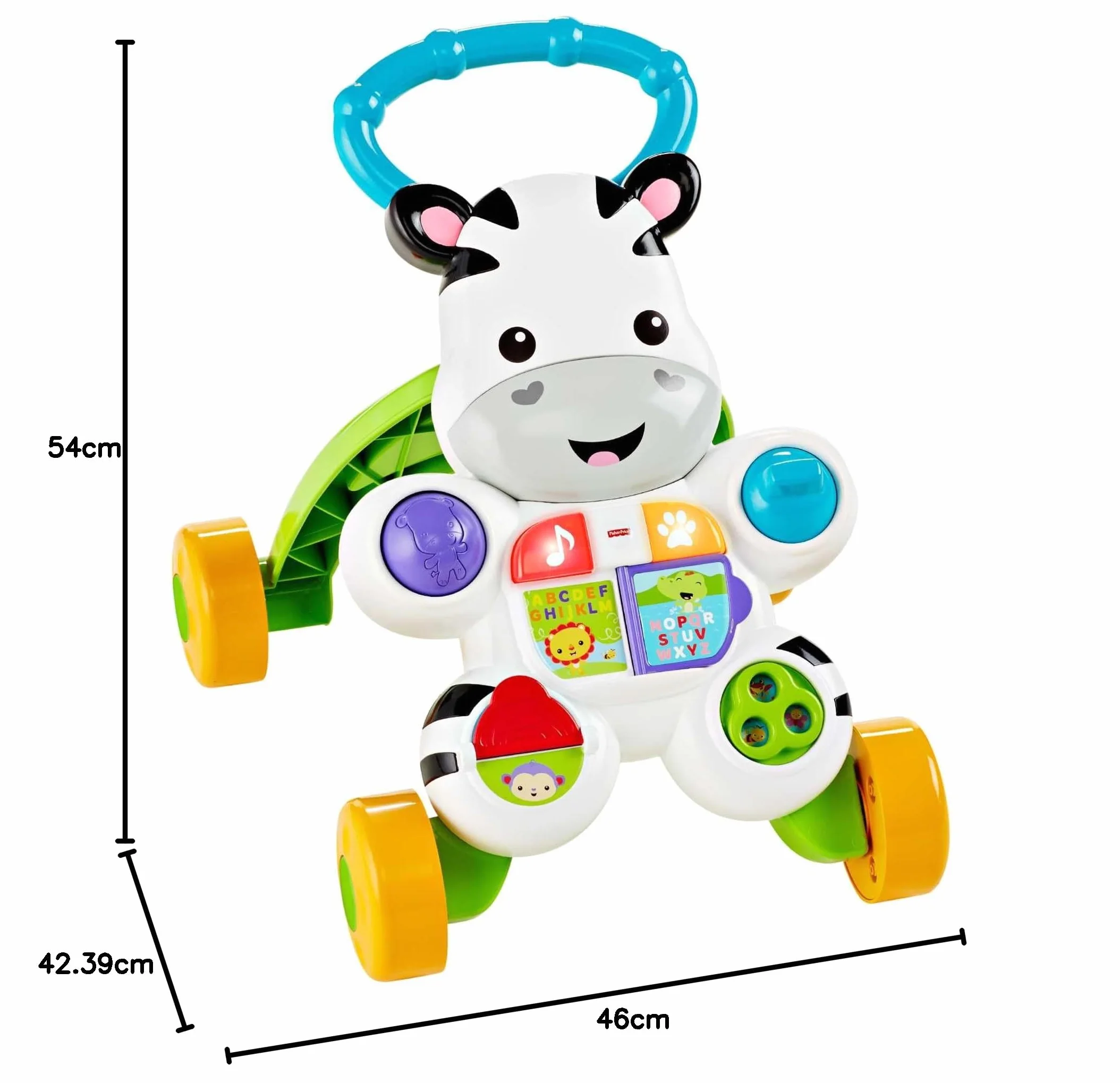 Fisher-Price Zebra Primi Passi Spingibile, Giocattolo Elettronico Educativo con Musica e Suoni, per Camminare, per Bambini di 6+ Mesi, Italiano Imballaggio Sostenibile, HBB66