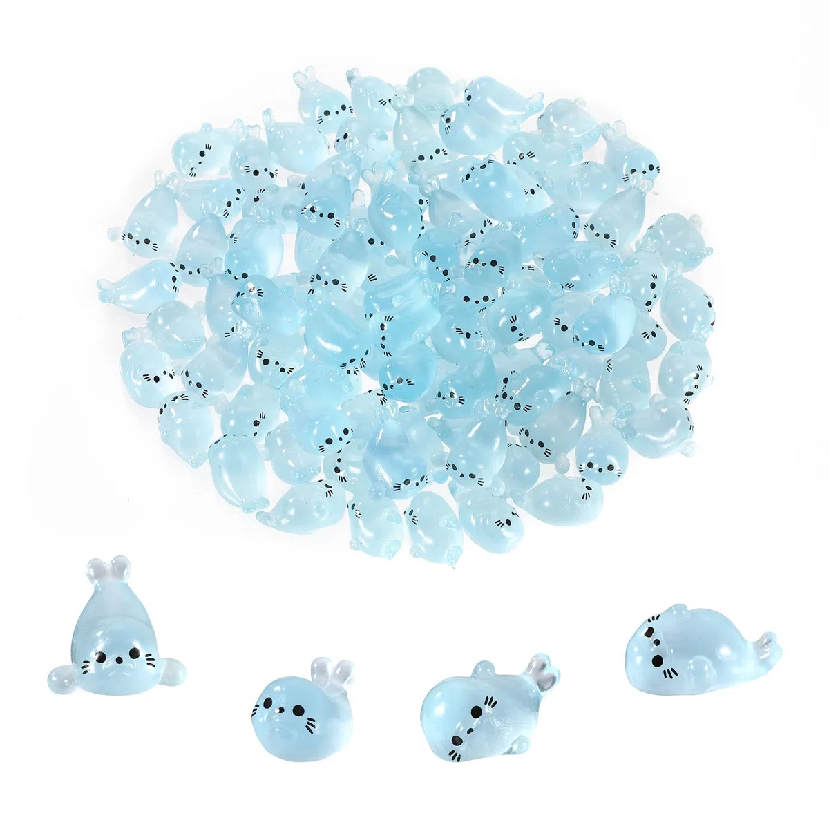 lasuroa 100 Pz Mini Foca in Resina, Piccole Creature Marine Luminose Graziosi Piccoli Ornamenti Oceanici in Resina Animali Marini Miniatura Mini Sigilli per Decorazioni