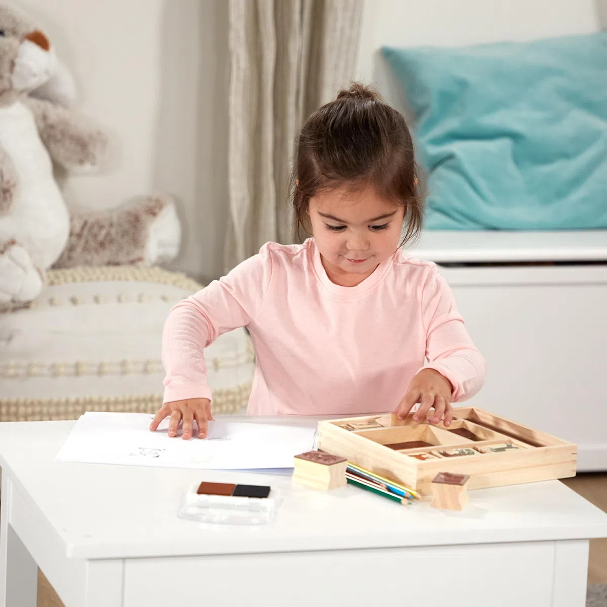 Melissa & Doug Timbri per Bambini - Set Stampi Cavalli in Legno, Lavoretti Creativi, Inchiostro Lavabile, Regalo per Feste, per Bambini, 4+ Anni