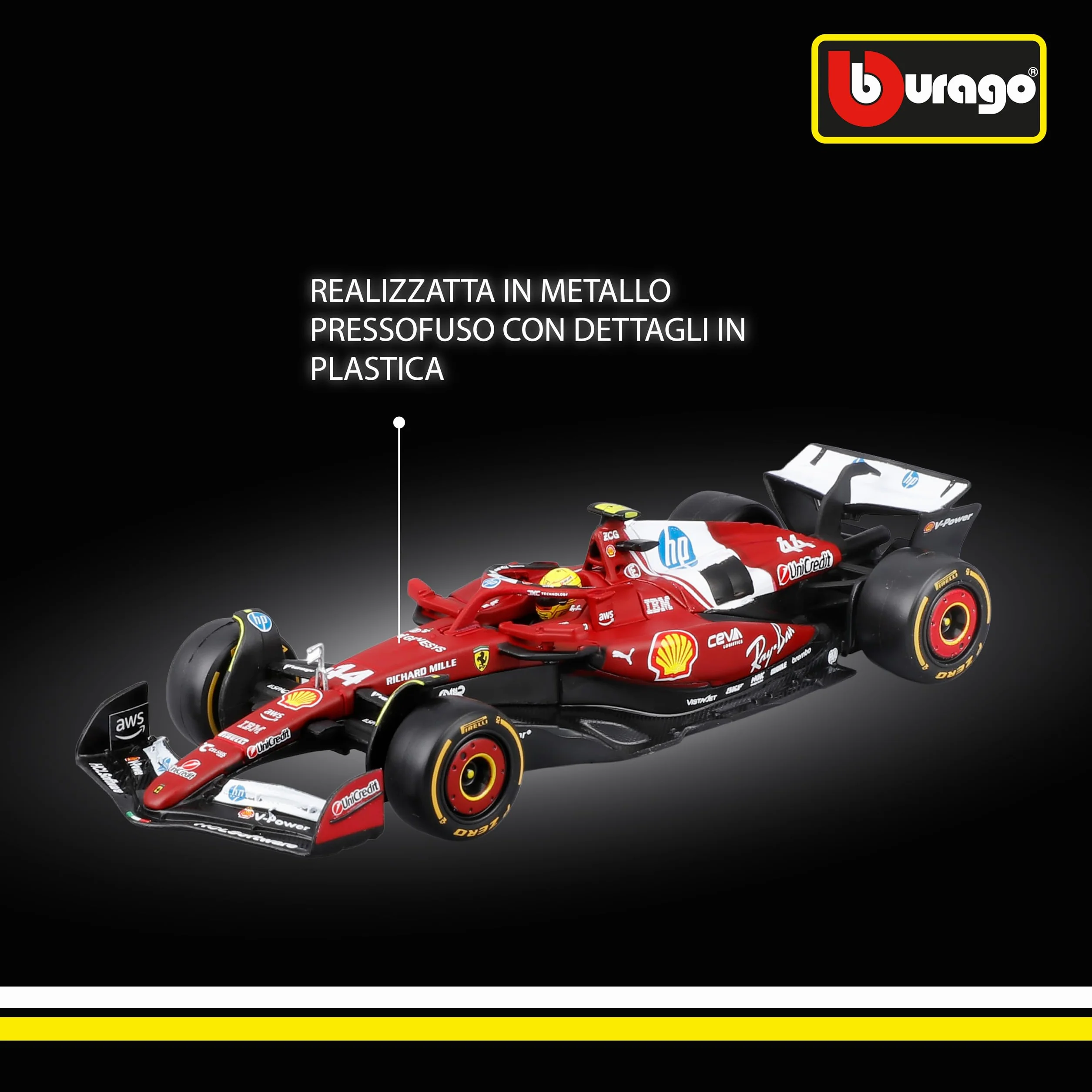 Bburago Ferrari SF-25 F1 2025 #44 Hamilton Diecast 1:43 Replica Dettagliata Teca Basetta Licenza Ufficiale Ferrari