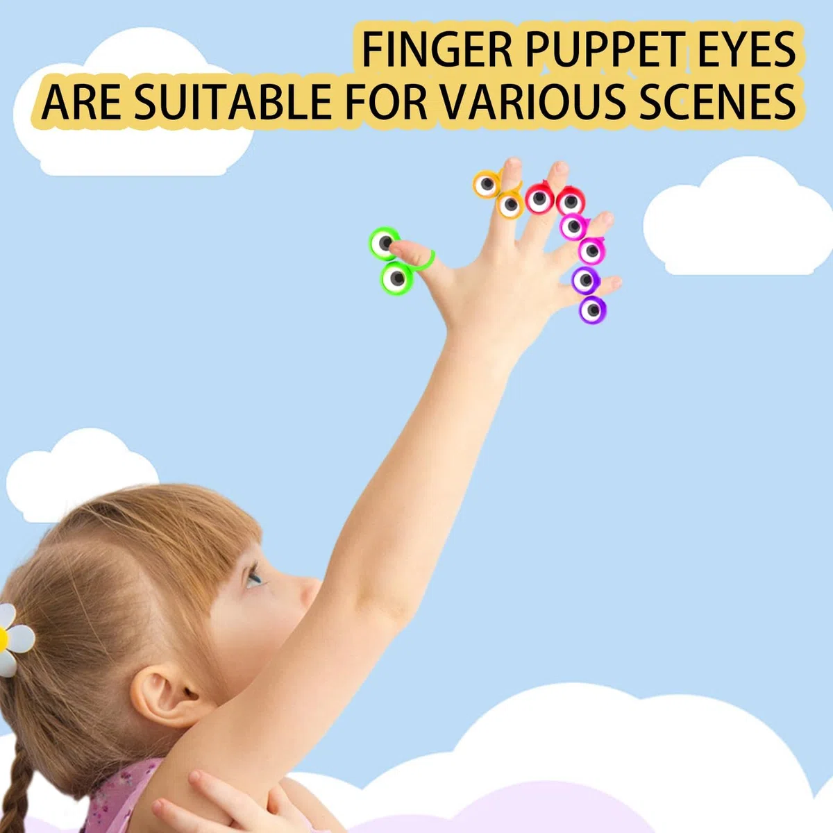 Felly 100 Pezzi Occhi da Dito Marionette, Giocattoli Educativi per Le Dita per Bambini, Eyeball Ring Confezione, Gioco di Ruolo, Spettacoli Giochi Festa Compleanno Forniture, Miscelazione dei Colori