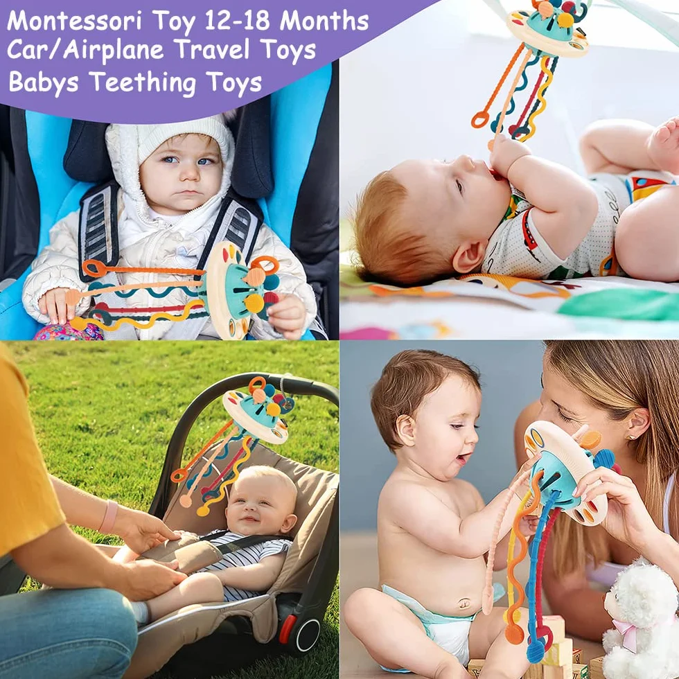 Giocattoli Montessori per Neonati, Juguetes Niños 1 año Giochi Bambini 1 Anno Giocattoli per attività Multisensoriali per Neonati, Giocattoli per Bambini con Corda in Silicone