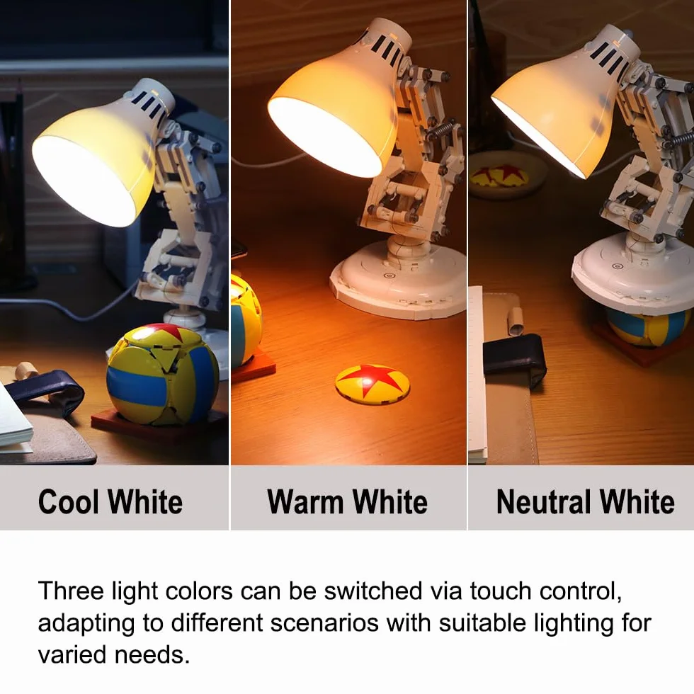 Kit di luci a blocchi di costruzione compatibile con Lego 21357 Pixar Luxo Jr- Interruttore touch di controllo 3 colori e LED dimmerabili Cavo USB da 43 pollici, facile da installare, set di
