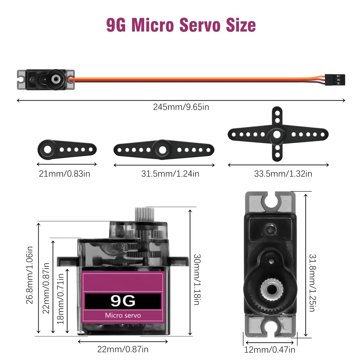 Servo Micro Motor Binghe 4 Pezzi Servomotore con Metallo Ingranaggi 9G Mini Servo Angolo di rotazione 90-180 Micro Servo per RC Smart Robot Helicopter Car Plane compatibile con Arduino