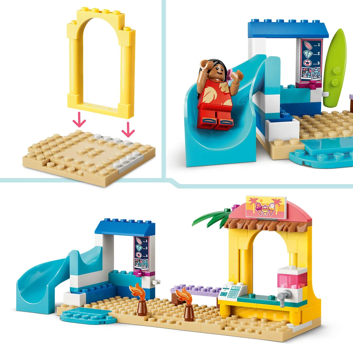 LEGO | Disney Divertimento in Spiaggia con Lilo e Stitch - Giochi Didattici con 2 Negozi, Giostra a Forma di Astronave e 2 Minifigure - Set Montessori - Regalo per Bambine e Bambini da 4 Anni - 43280