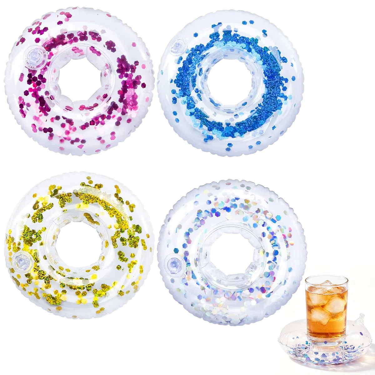 4 Pezzi Portabibite Gonfiabile, Vassoio Galleggiante Piscina, Portabicchieri Piscina, Sottobicchieri Gonfiabili Ad Acqua Per Birra, Cocktail, Acqua