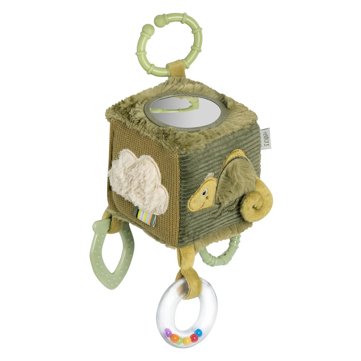 Fehn Activity-Würfel Chamäleon – Motorik-Spielzeug mit Greifelementen zum Aufhängen für Babys frühkindliche Entwicklung – Lernwürfel für Babys & Kleinkinder ab 0+ Monaten