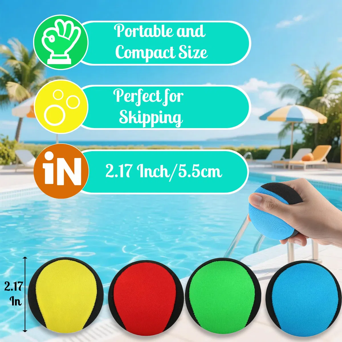 Chennyfun Palla Rimbalzante Acqua, 4Pz Palla Che Rimbalza sull'Acqua, Morbida Palla D'Acqua Ad Asciugatura Rapida, Giocattolo Acquatico ad Alte Prestazioni, Per Piscina, Spiaggia e Attività All'aperto
