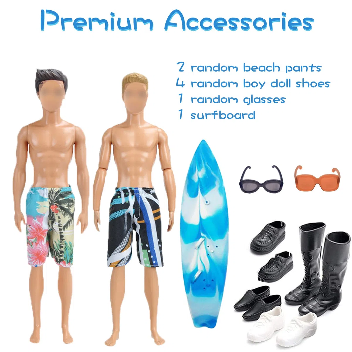 19 pezzi vestiti e accessori Compatibile con Ken,1 vestito 5 abbigliamento casual abbigliamento 5 pantaloni 2 costumi da bagno 4 paia scarpe 1 occhiali da sole 1 paddle board per bambole da 12