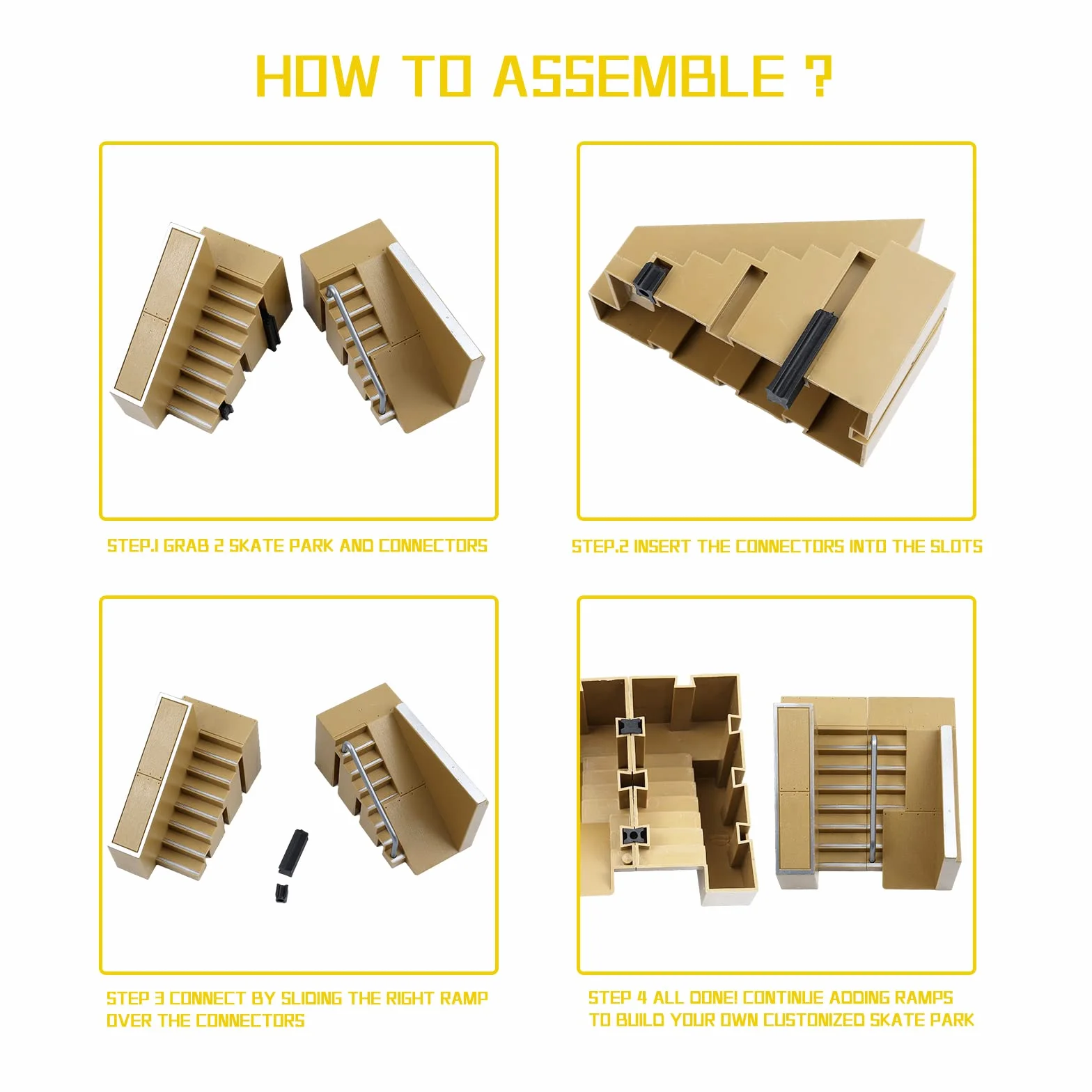 Skate Park Kit Finger Toys Rampa Parti per Skateboard Tastiera Rampa Parte Formazione Puntelli