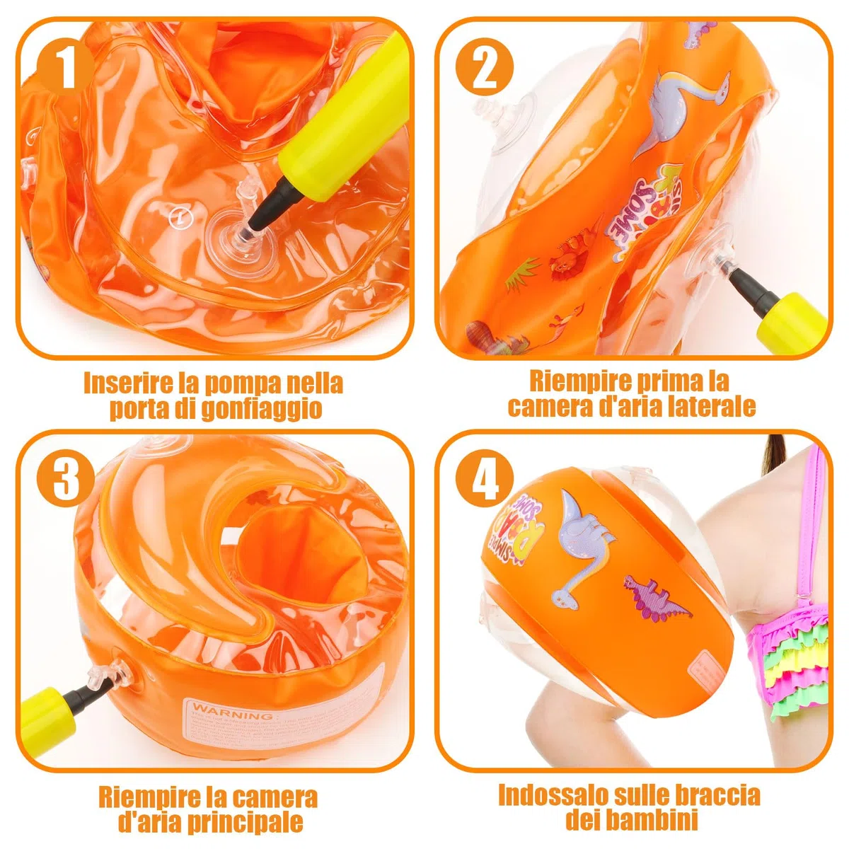 braccioli bambini Braccioli di Sicurezza per Bambini 1-6 Anni 10-25KG 3 Camere D'aria Indipendenti per l'allenamento in Piscina e Spiaggia
