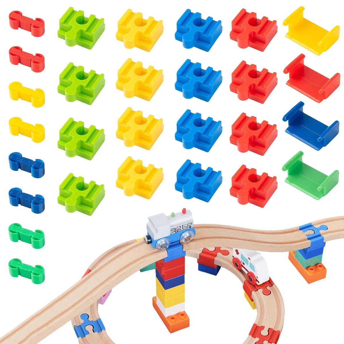 Ferrovia in legno 28pcs adattatore per ferrovia in legno Connettori Adattatori Compatibili, Attraversamento Per Treno, Connettori Per Binari Pista Trenino Legno Adattatori