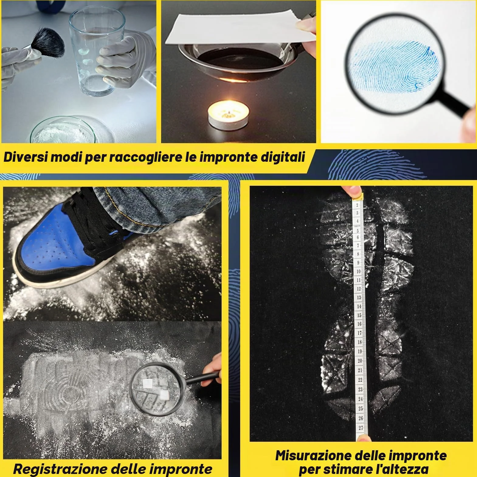 UNGLINGA Set di giocattoli da detective, esperimenti e impronte digitali, gioco di ruolo, occhiali da spionaggio, regalo di compleanno