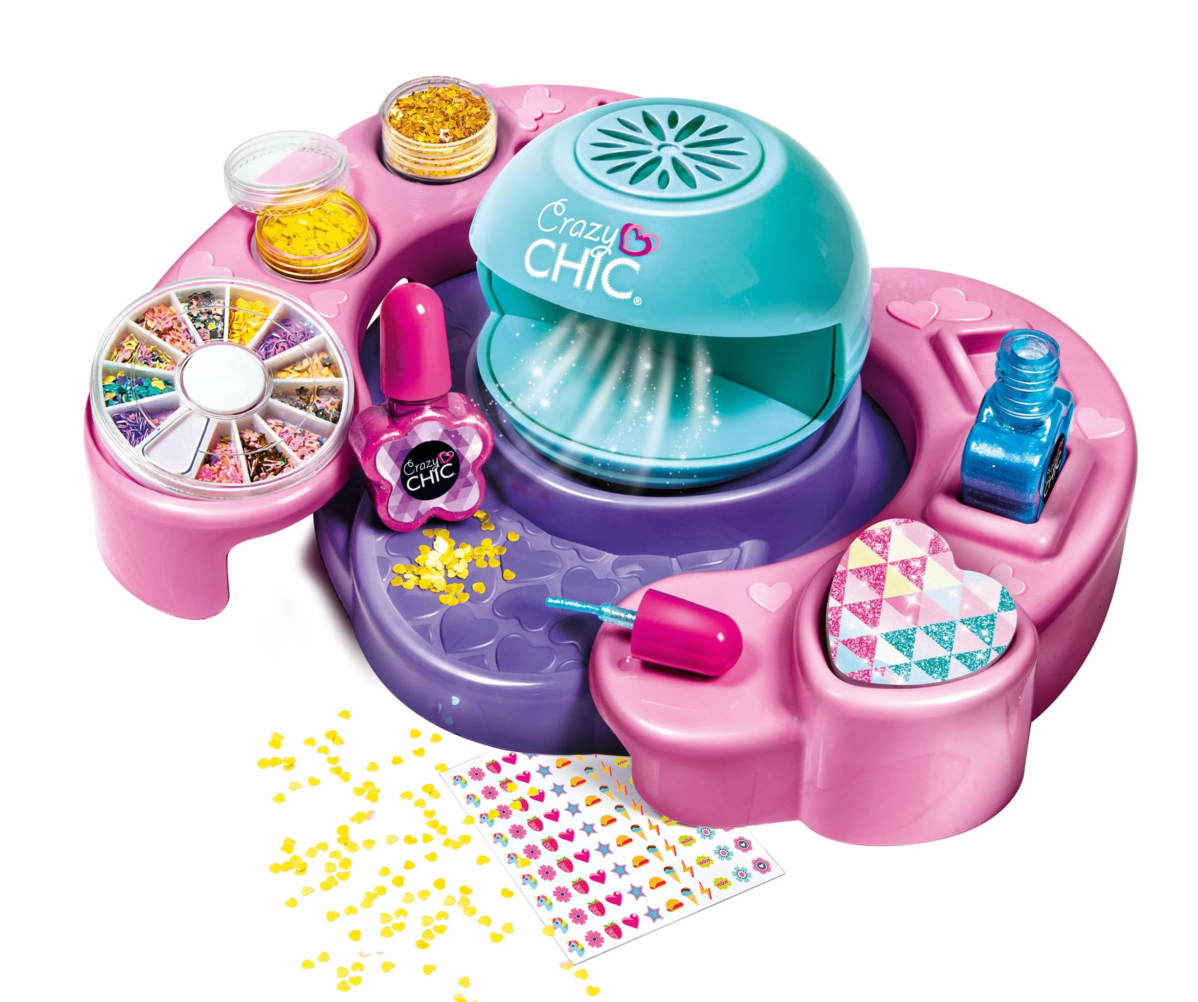 Clementoni - Set per Decorare Unghie Bambina, Crazy Chic Cool Nails, Gioco Creativo, Atelier Unghie con Smalti e Macchina Asciugasmalto, Idea Regalo per Bambine 6 Anni, 18599