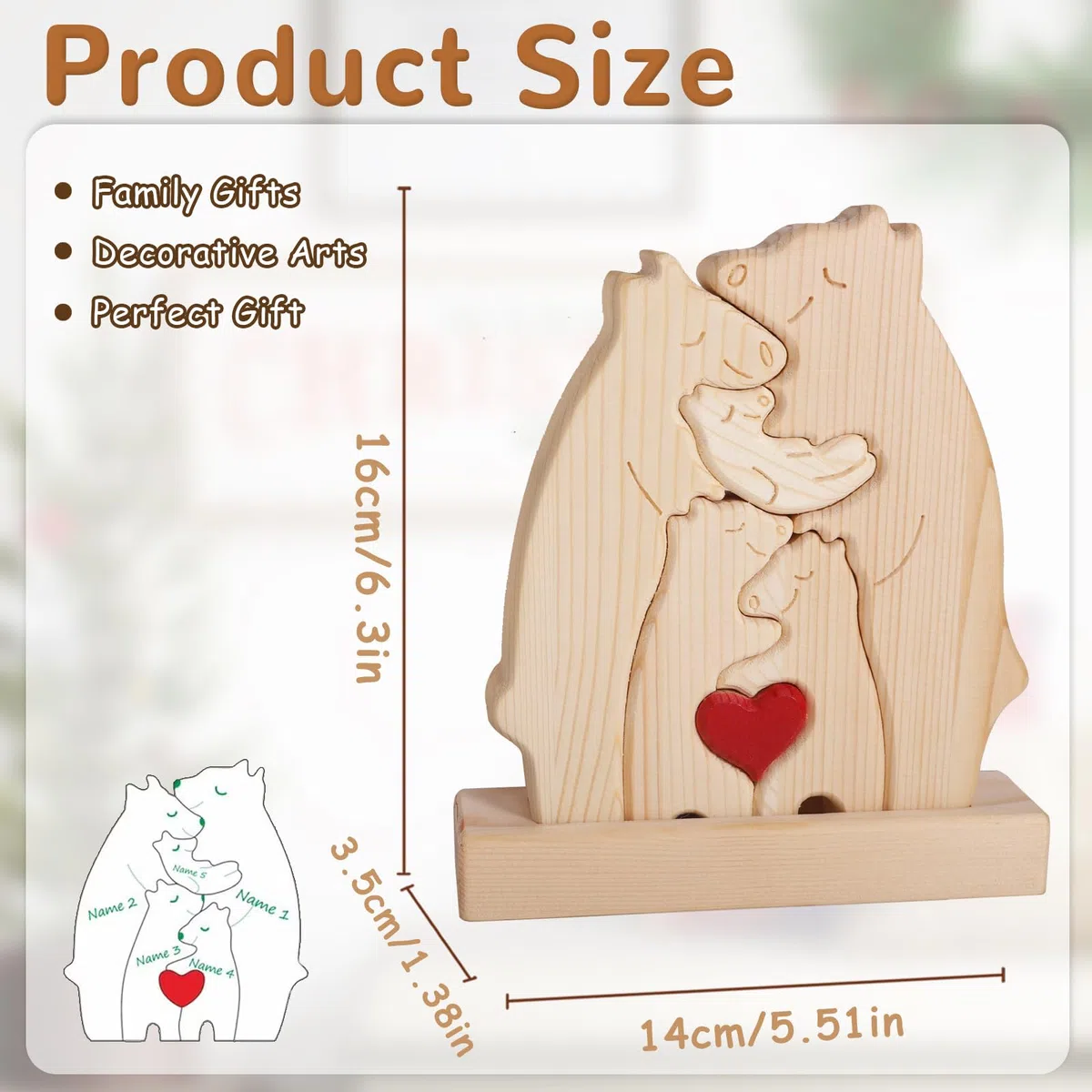 Orsi Puzzle Per Famiglie In Legn,Puzzle Personalizzato con Famiglia di Orsi in Legno,Statua Decorativa In Legno Della Famiglia Di Orsi, Decorazione Domestica per Soggiorno (4PCS)