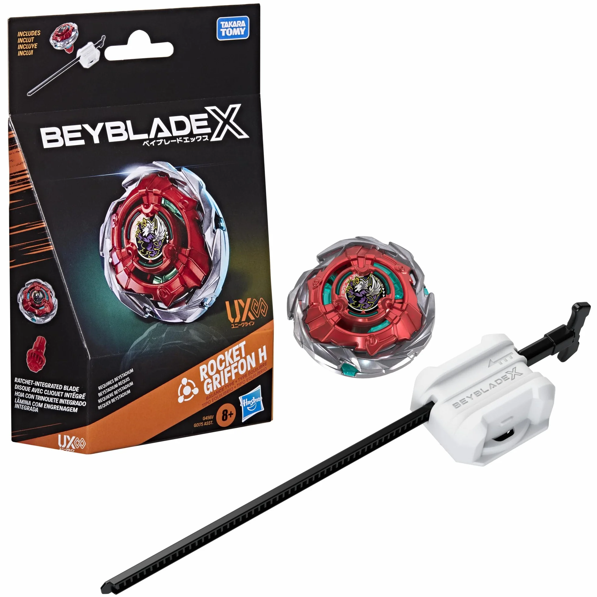 Beyblade X, set Starter Pack Rocket Griffon H UX Infinity con trottola bey bilanciato e lanciatore di Takara Tomy, Trottole da battaglia, dagli 8 anni in su