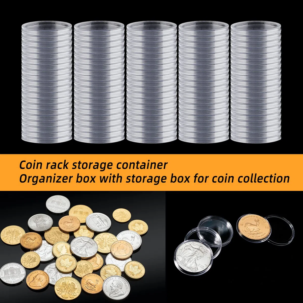 XZEIT 200 Pezzi Custodie per Monete 25mm Monete di Collezione in Plastica Capsule di Monete Rotonde Trasparente con Scatola Organizzatore per La Raccolta di Monete