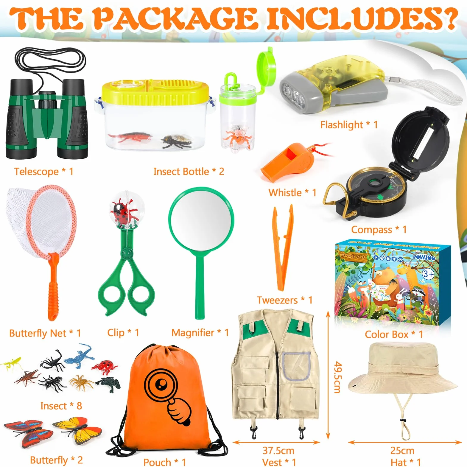 21 Pezzi Set da Esploratore per Bambini,con Gilet,Cappelli, binocolo,Bussola,Lente d'Ingrandimento e Altro,Fantastico Regalo per l'esplorazione della Natura e l'avventura per i Bambini.