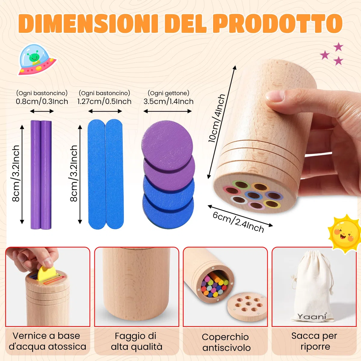 YAANI Montessori - Bacchette per assortimento Montessori, Giocattoli per bambini 6 mesi - 3 anni