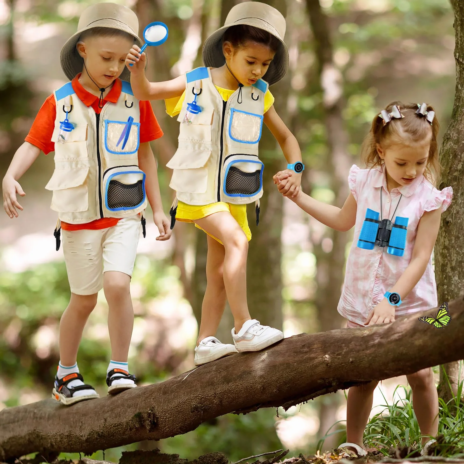 Set da esplorazione per bambini, con gilet, cappello, zaino e binocolo, giocattolo da esterno per bambini, ragazze e ragazzi
