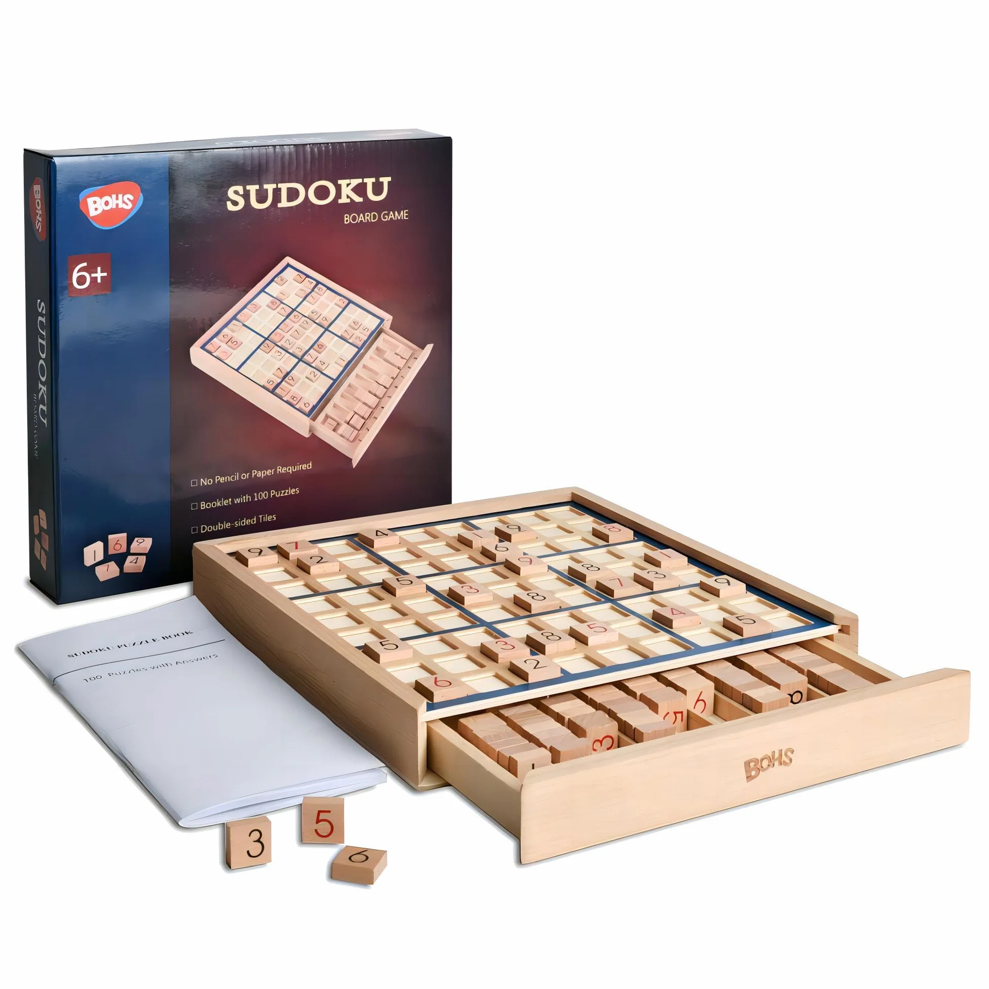 BOHS Gioco da Tavolo Sudoku in Legno con Cassetto per Adulti 100 Puzzle