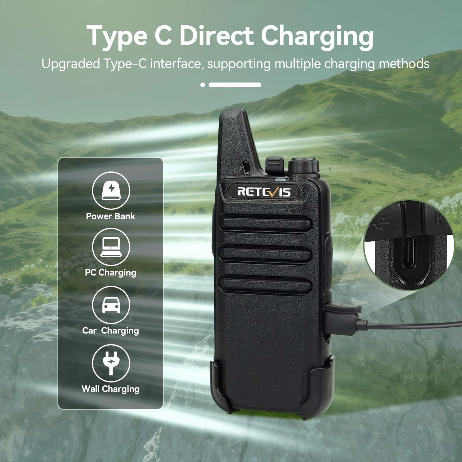 Retevis RT622 Walkie-Talkie PMR446 Radio Portatile Ricaricabile VOX ABS Nero 1 Paio