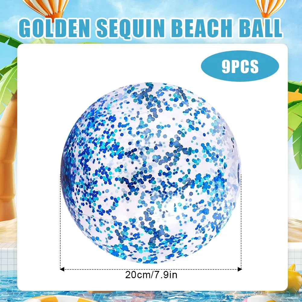 9 Pezzi Palle da Spiaggia, 8 Pollici Palloni da Spiaggia Gonfiabili, Glitterate Pallone da Spiaggia, Gonfiabile Palla da Piscina per Bambini Adulti Eestive all'aperto, Estiva, Spiaggia (Blu)