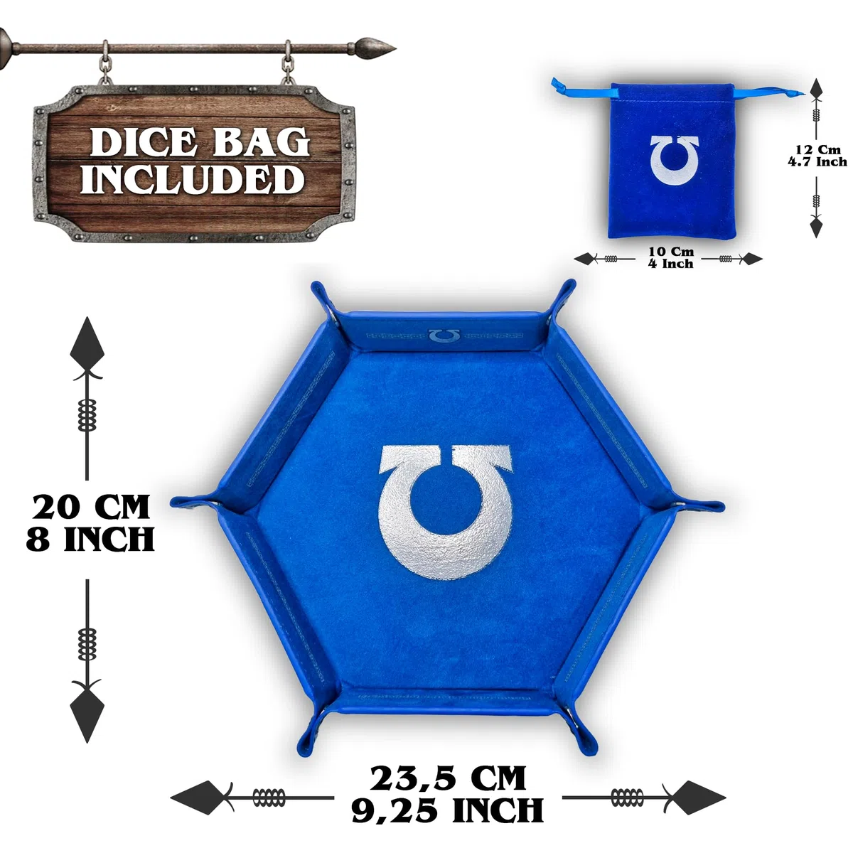 Dungeon Tavola Dadi Space Marines + Borsa Porta Dadi Primaris 40k, Vassoio Dadi Ultramarines 40000, Giochi di Ruolo, Space Marine, Ultramarine.