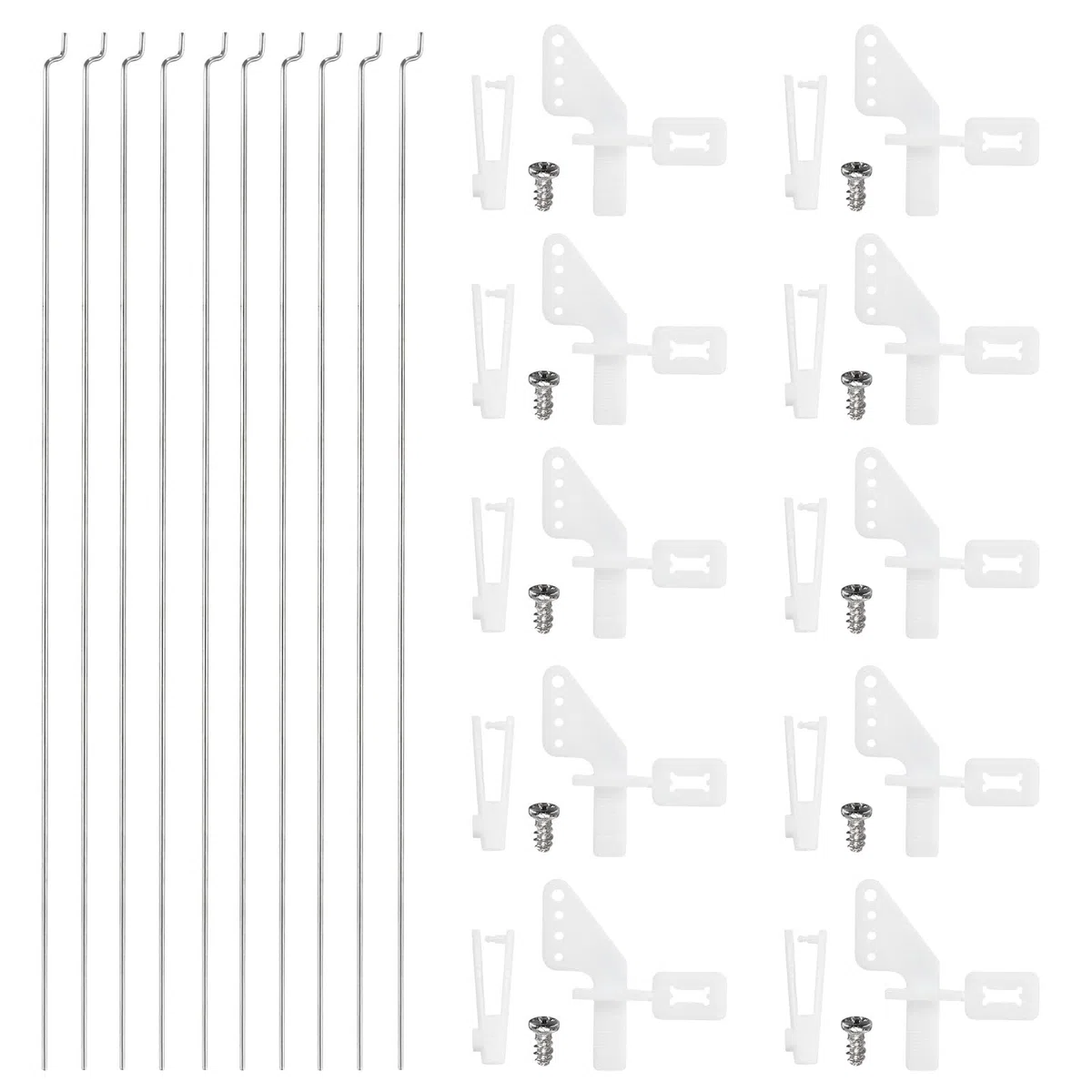 QUARKZMAN 10pz Acciaio Inossidabile 304 1,2x210mm Parti delle Aste di Spinta Z, 10pz Corno di Controllo in Nylon per Modelli RC Fai Da Te Auto Barca Aereo Elicottero, Argento