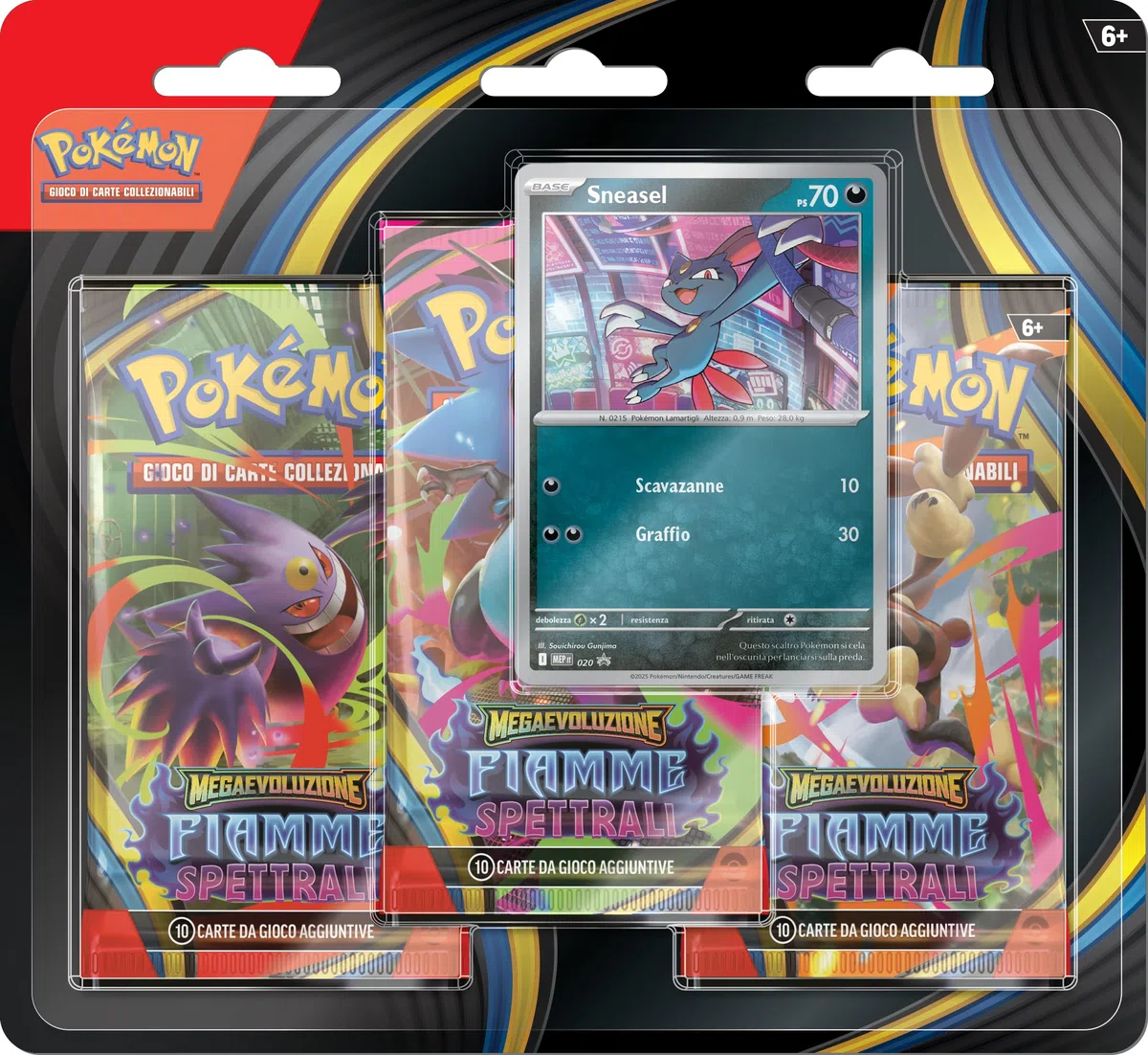Pokémon: confezione da tre buste (Sneasel) dell’espansione Megaevoluzione - Fiamme Spettrali del GCC Pokémon (una carta promozionale olografica e tre buste di espansione)