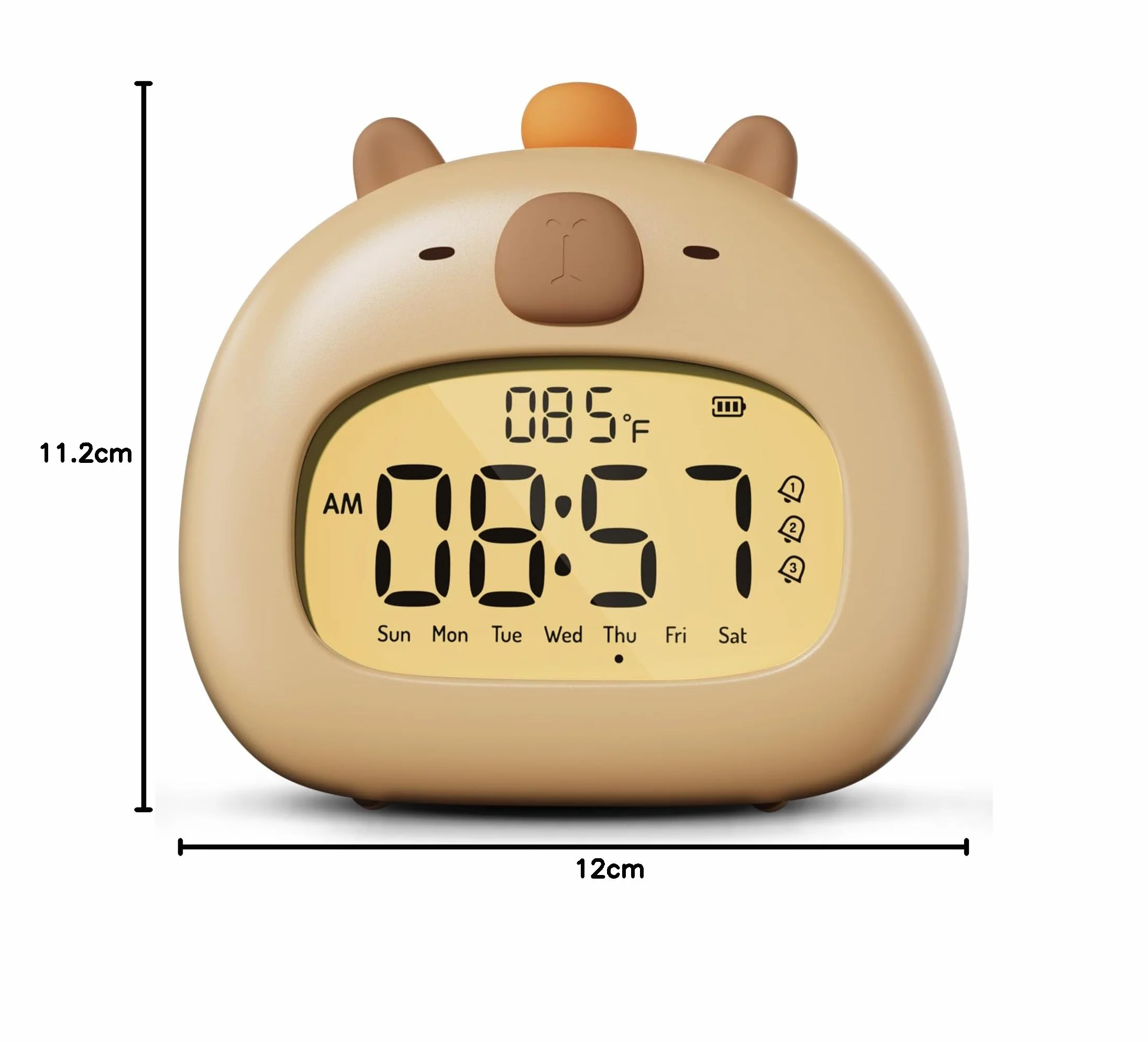 IHALO Capibara Sveglia Bambini, Comodino con Luce Notturna, Display Digitale LED 3,15 Pollici, Tre Allarme, Modalità Weekend, Data, Ora, Temperatura, Ricaricabile, Decorazione Cameretta per Bebè