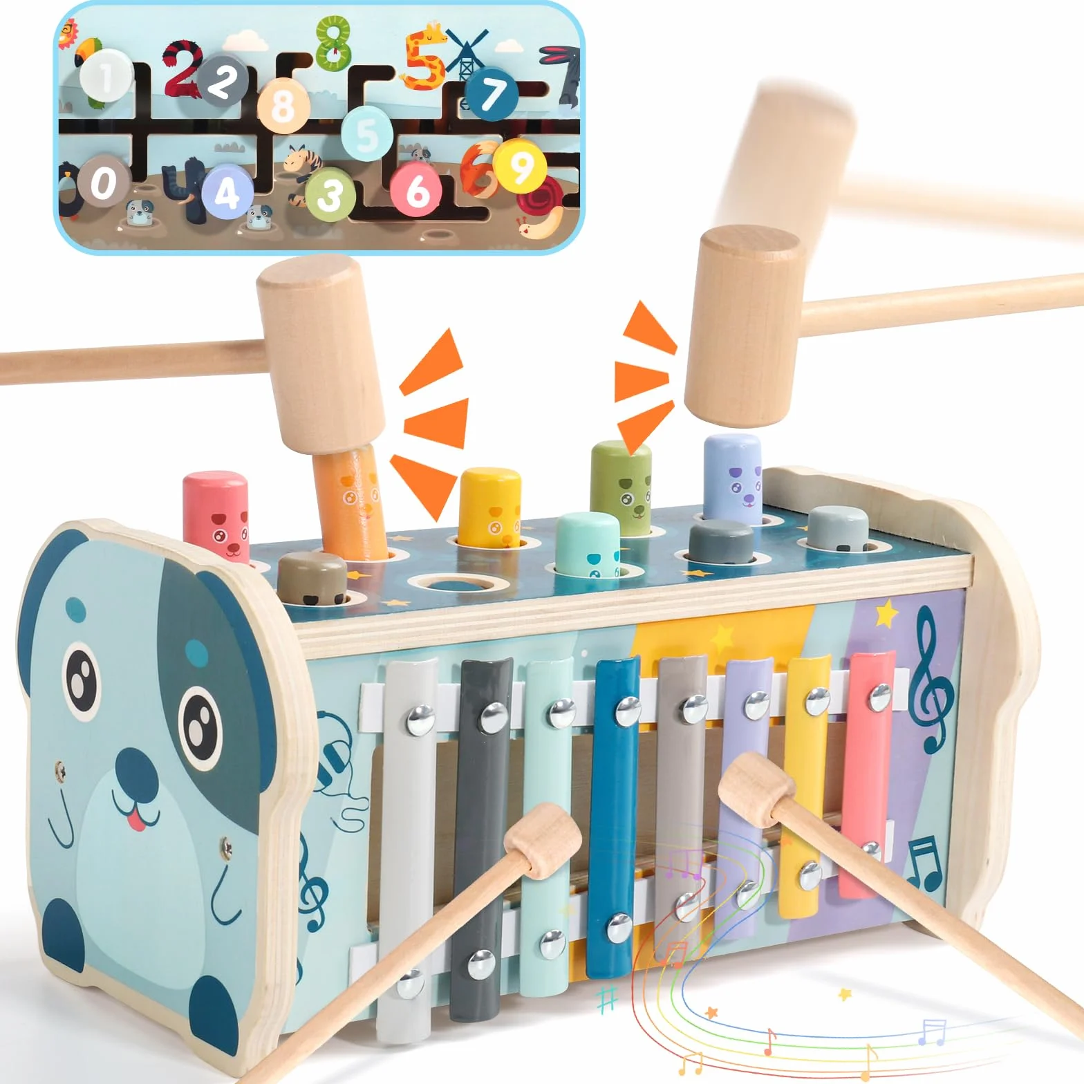 Fajiabao Giochi Legno Bambini 1 Anno con Xilofono/Acchiappa La Talpa Giochi Montessori 1 Anno Gioco Bambino Bimba 1 2 Anno Labirinto Digitale Regalo Natale Bambini 1 Anno