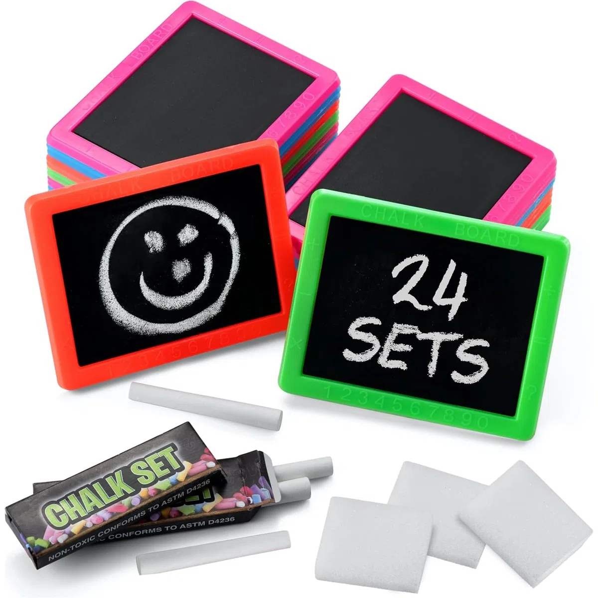 Mini lavagna per bambini - (Confezione da 24) Sacchetti regalo per bambini Mini lavagna con 2 gessetti e 1 gomma per feste di compleanno di e bambine