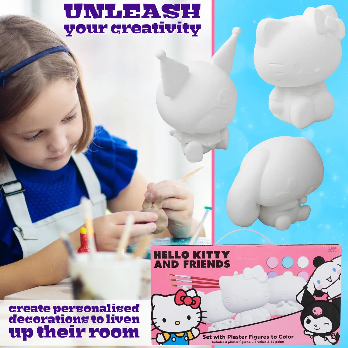Get Trend Hello Kitty Sanrio Dipingi il Tuo Set per Bambina, Figurine in Gesso Acquerelli Set Pittura Bambini, Kawaii DIY Kit per Dipingere, Regalo Bambini (Multi Hello Kitty)