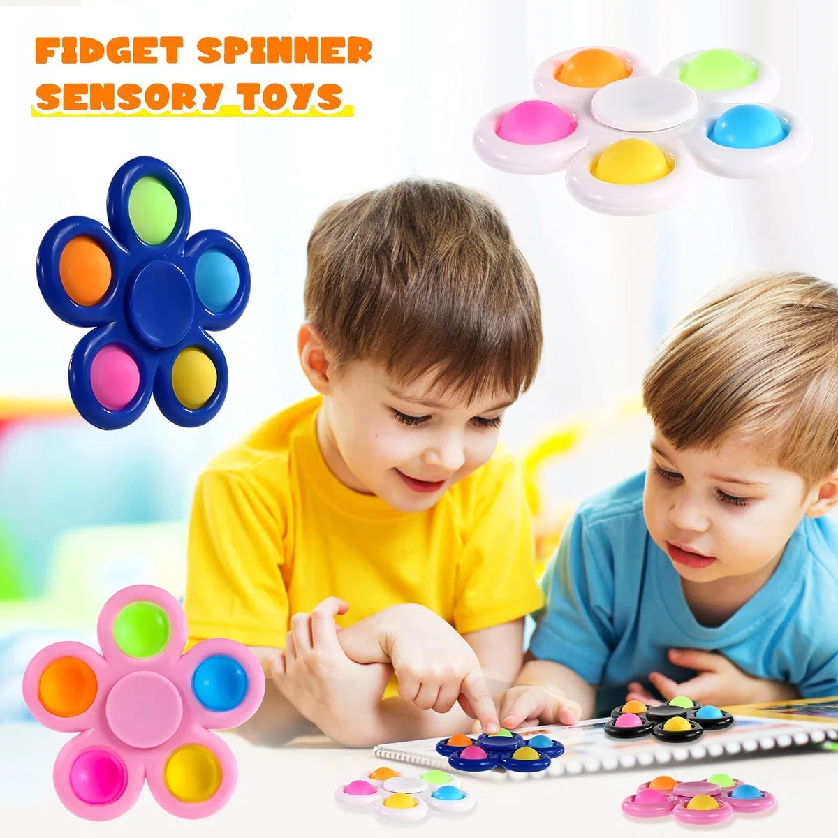 SCIONE 10 Confezioni Fidget Spinners Push Bubble Semplice Giocattolo per Bambini e Adulti, Pop Party Favors Goodie Bag Stuffers Set Giocattoli Sensoriali Fidget ADHD Anti-stress