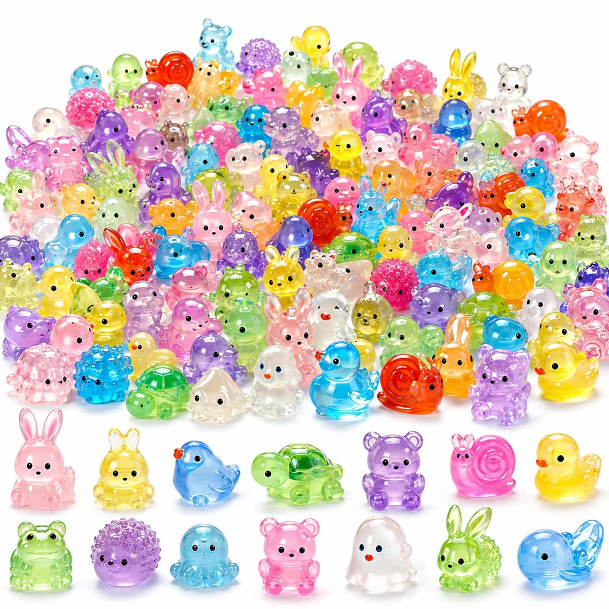 Mini animali luminosi in resina, 100 pezzi, piccoli animali in resina che si illuminano al buio, per giardino delle fate, acquario, casa delle bambole, piante in vaso, micro paesaggio