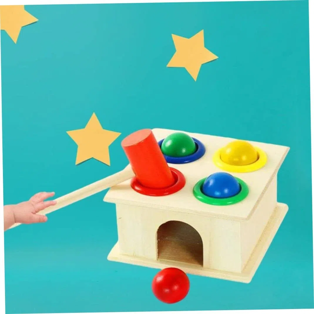 Martello di legno giocattolo per bambini, panca per battere, gioco con martello di legno, caduta della palla, giocattoli per bambini piccoli, palla, blocchi, caduta del bambino, giocattoli per