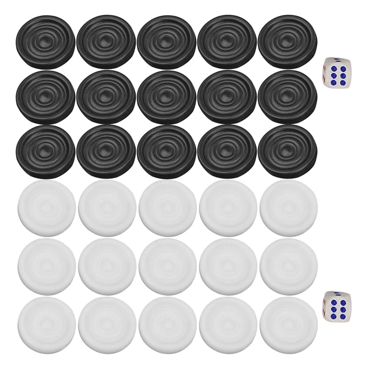 Set di pezzi degli scacchi da 22 mm di alta qualità con retro in plastica - Include 15 pezzi neri e 15 pezzi bianchi e 2 dadi - Adatto per il divertimento in famiglia e per pa