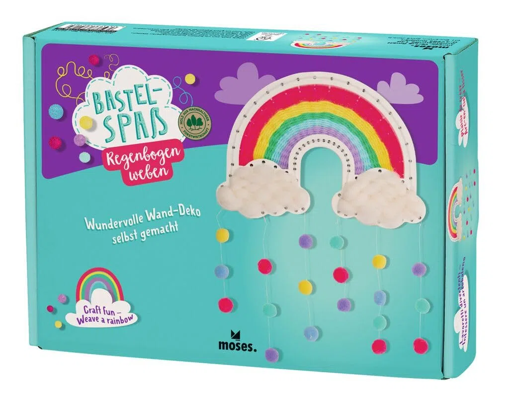 moses. Divertimento fai da te con arcobaleno, set completo per principianti, set fai da te con guida passo passo e cornice in legno, apprendimento a tessitura per bambini a partire dagli 8 anni,