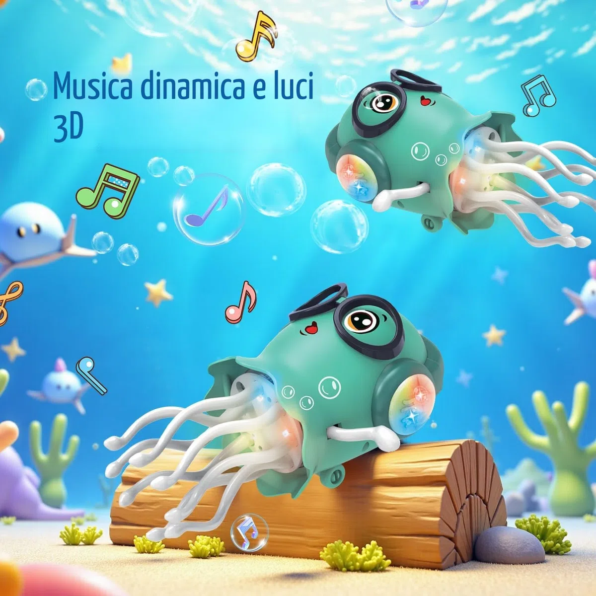 Giocattolo medusa danzante per bambini, giocattolo elettrico strisciante con luce e suono - Giocattolo interattivo Tummy Time Toys per ragazzi e ragazze - Regalo di compleanno