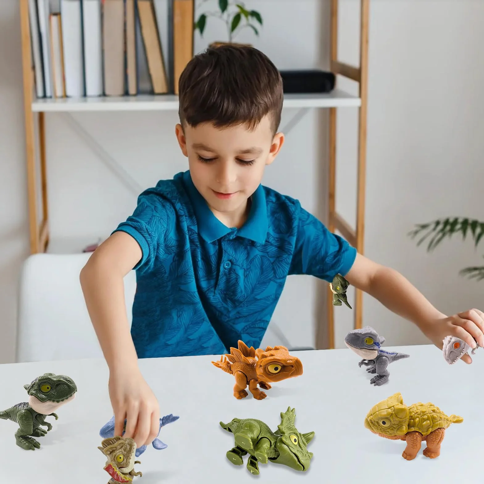Mini Dinosauro Set ABS per Dita, Morso Dino per Bambini, Ragazzi e Ragazze - 10 Pezzi in Colori Misti