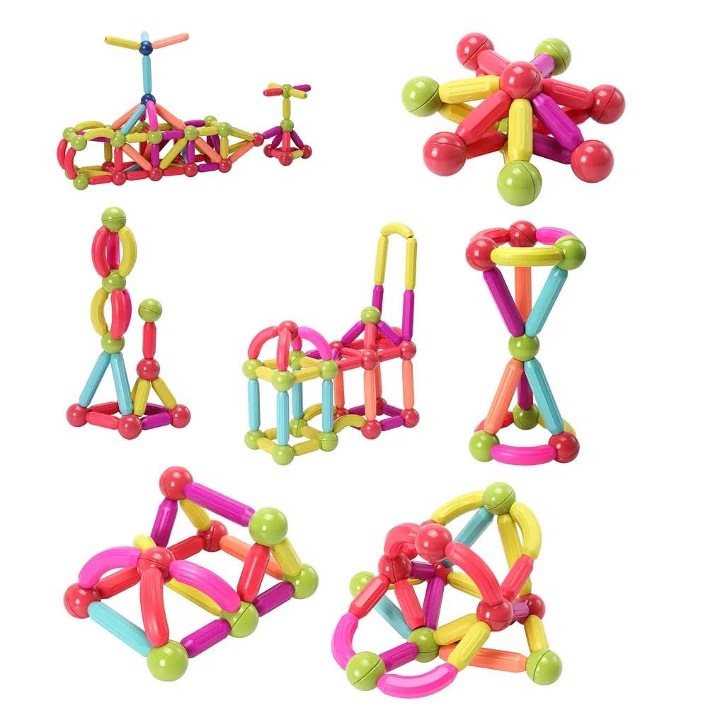 Ensemble de barres magnétiques, ensemble de blocs magnétiques, briques de construction, jouets empilables Stem pour enfants de 3 ans + (Coloré-42 PCS)