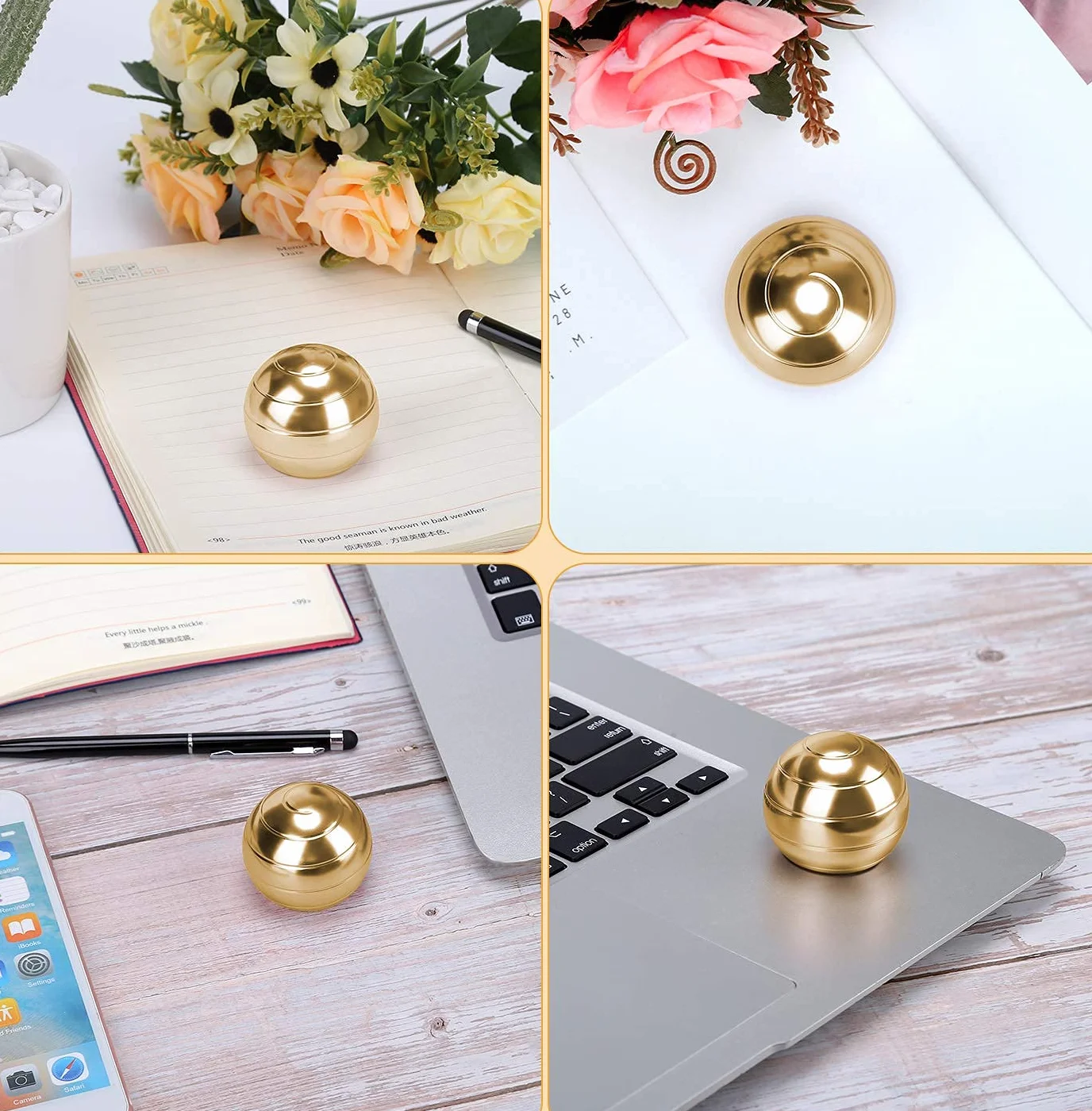 Giroscopio Cinetico a Sfera da Spinner in Metallo per Ufficio Giocattolo con Illusione Ottica per Allevia Lo Stress ispira la creatività interiore（d'oro） (d'oro)