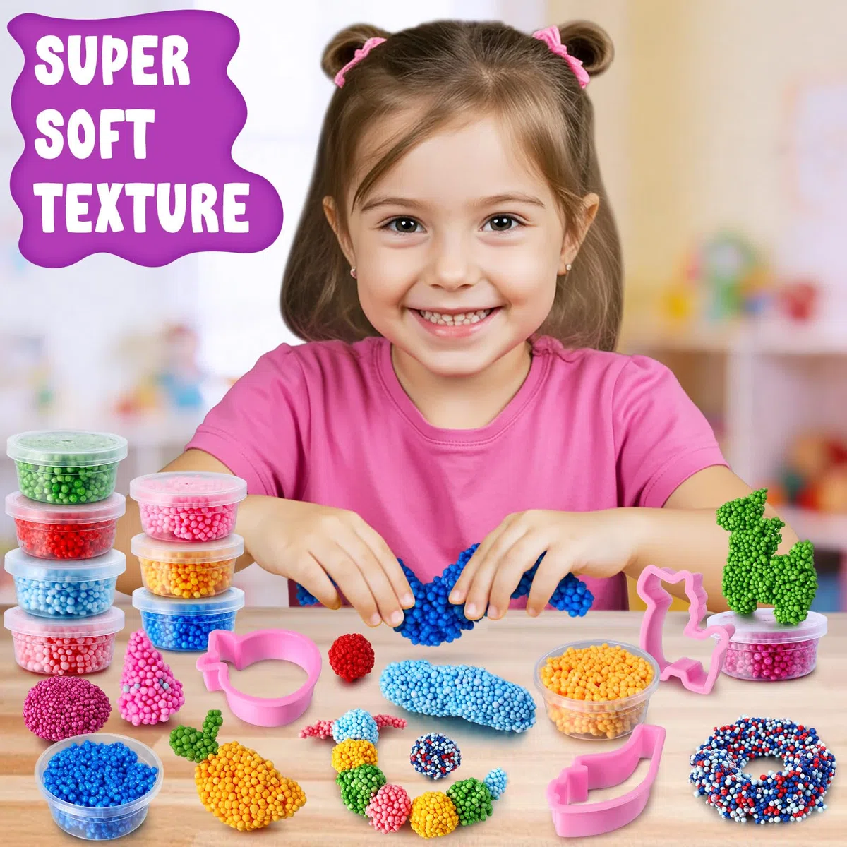 Kit di Gioco con Perline di Schiuma – 30 Confezioni di Perline di Schiuma Modellabile per Bambini, Slime Sensoriale per Bambini e Bimbi Piccoli, Attività Creative Educative per Classe Prescolare